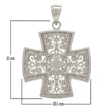 14k White Gold Filigree Religious Cross Pendant - White