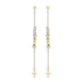14k Tri Color Gold Diamond Cut Ball Beads Rosary Earrings 3.5" 2.3 grams