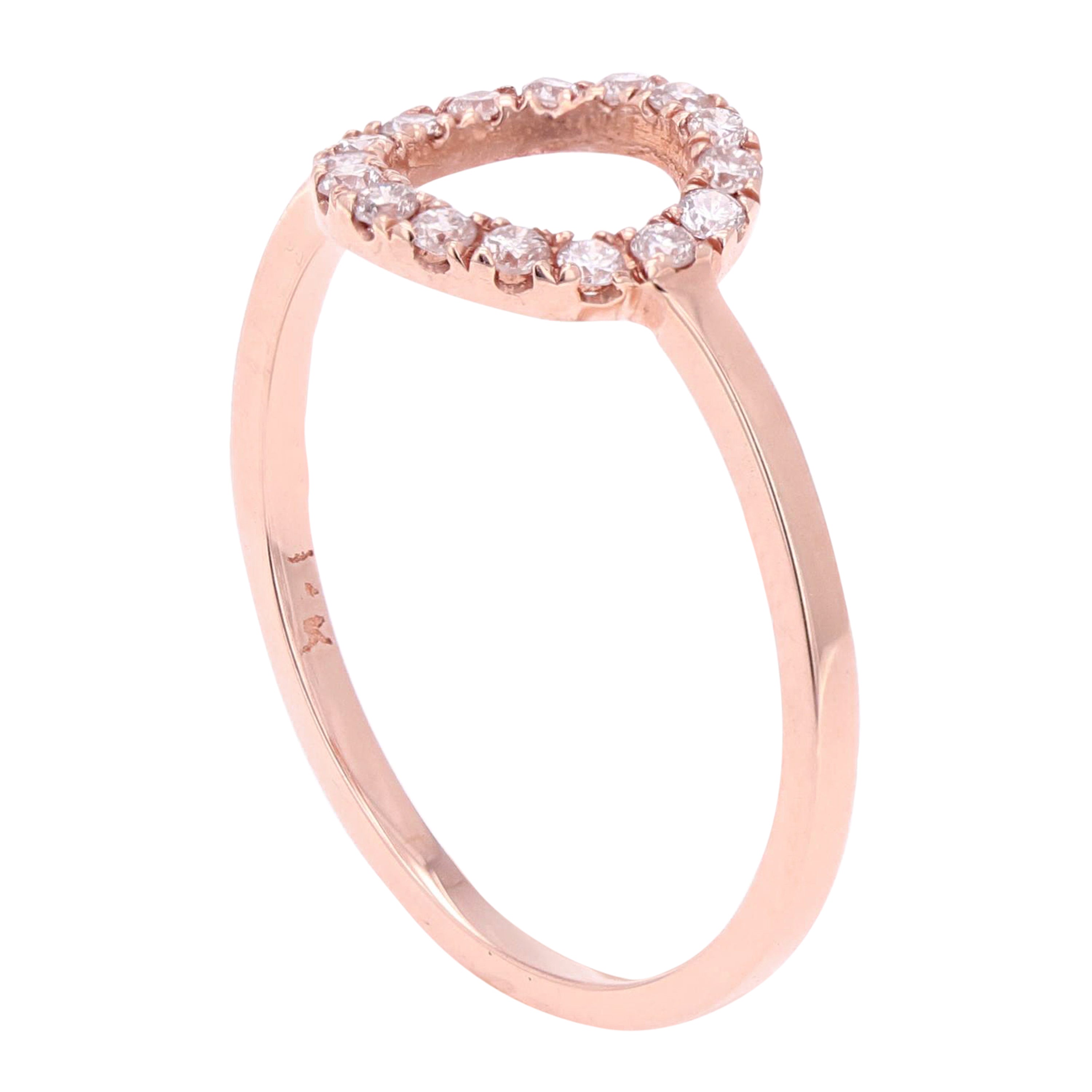14k Rose Gold Open Circle Natural Diamond Ring Size 6 - Rose