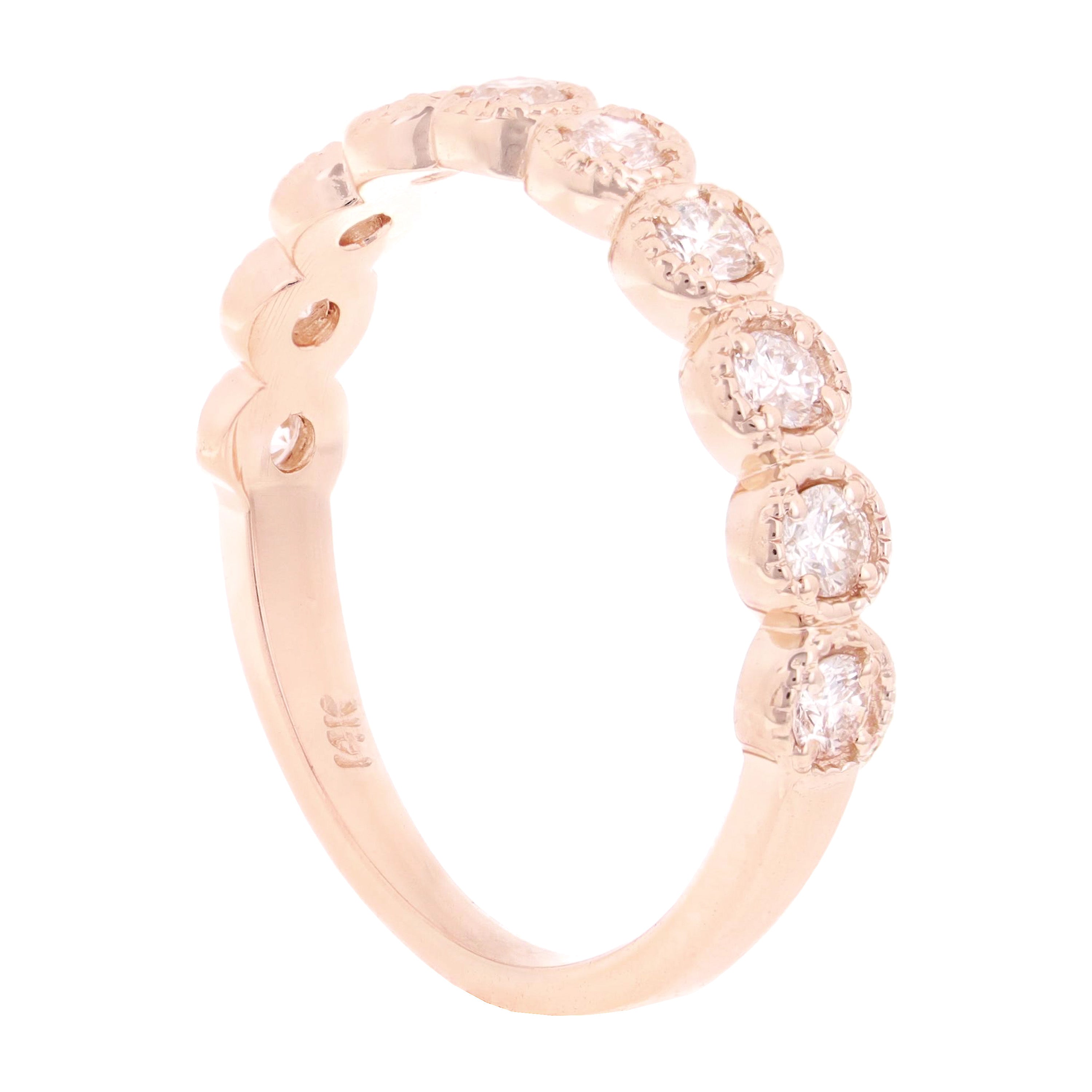 14k Rose Gold 0.44ctw Diamond Polished Modern Stackable Wedding Band Size 6.5 - Rose