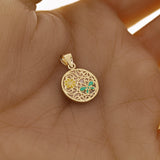 Italian 14k Yellow Gold Flowers & Butterfly Enamel Round Charm Pendant 1.3 grams