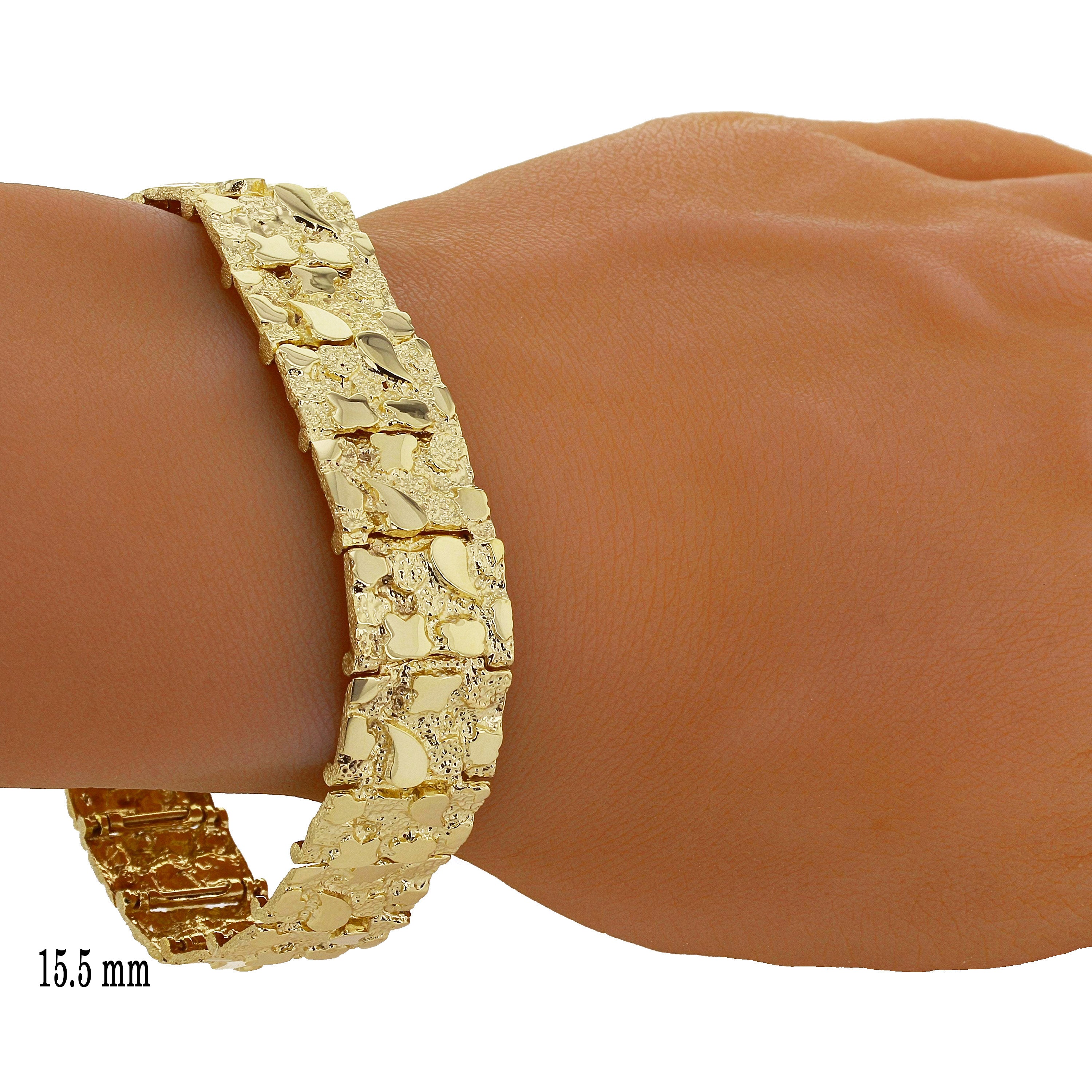 14k Yellow Gold Solid Nugget Bracelet 8" 15.5mm - 8",15.5mm