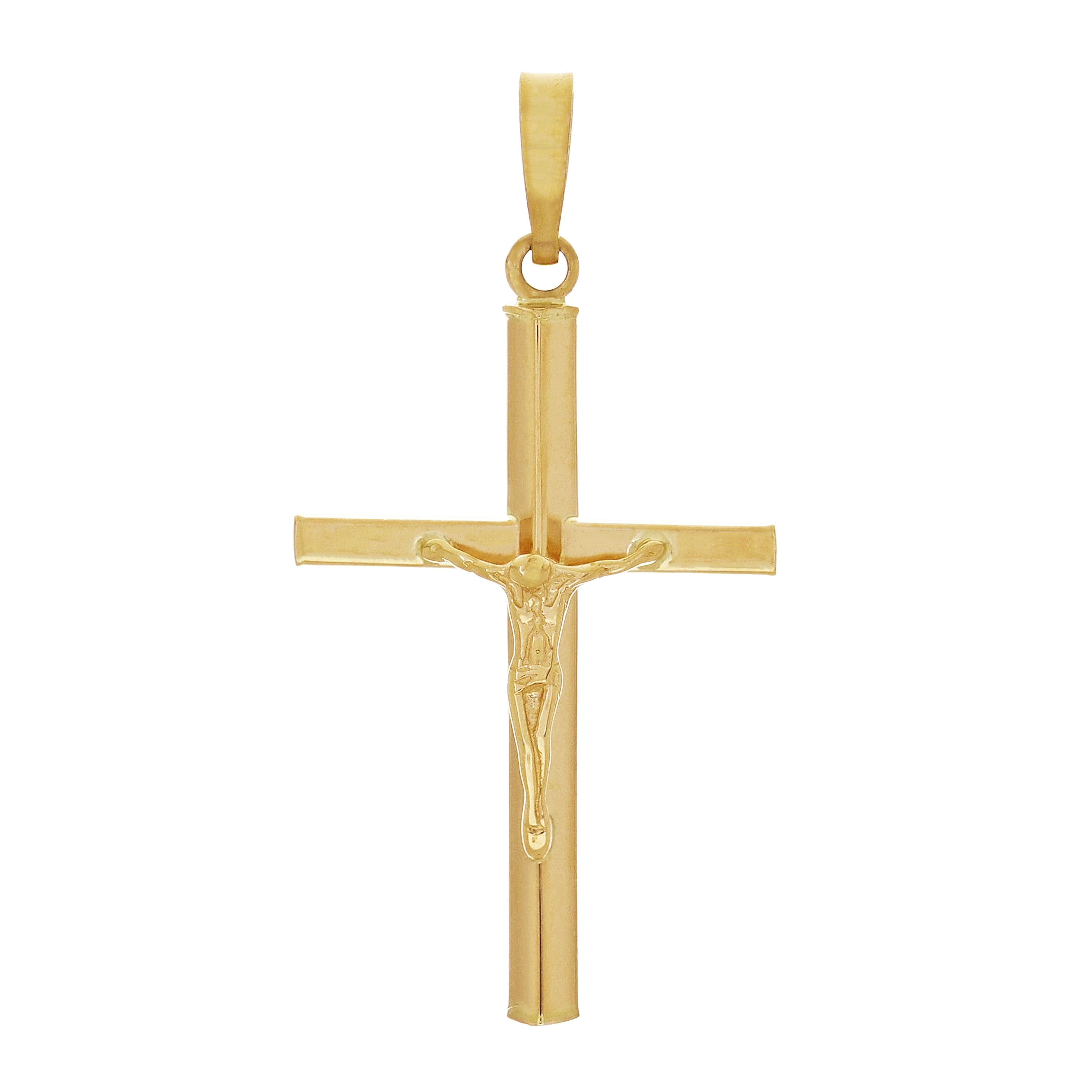 Italian 14k Yellow Gold Hollow 3D Crucifix Cross Charm Pendant 1.4" 1.1 grams - Yellow