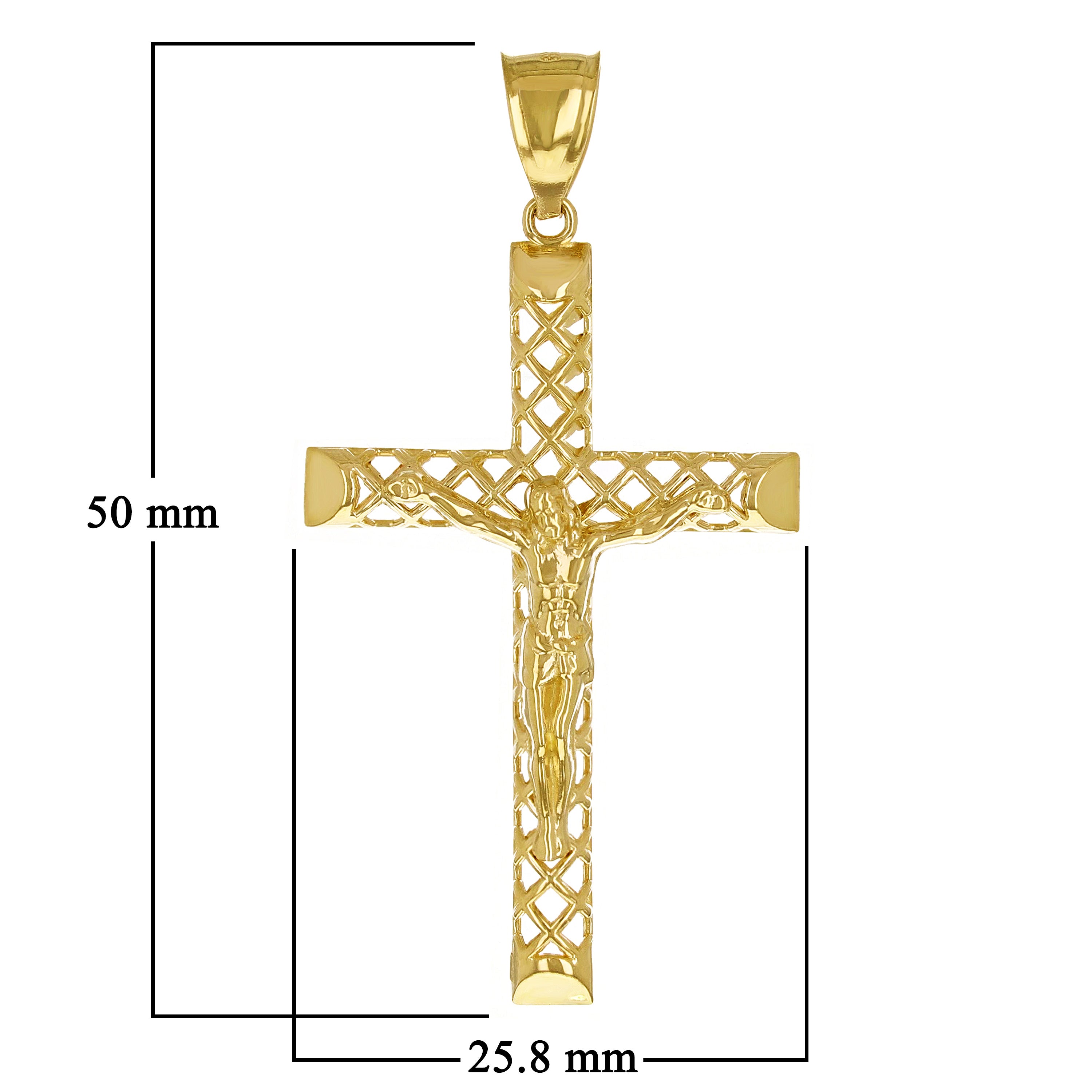 14k Yellow Gold 3D Jesus Christ Crucifix Woven Cross Pendant 2" 2.8 grams
