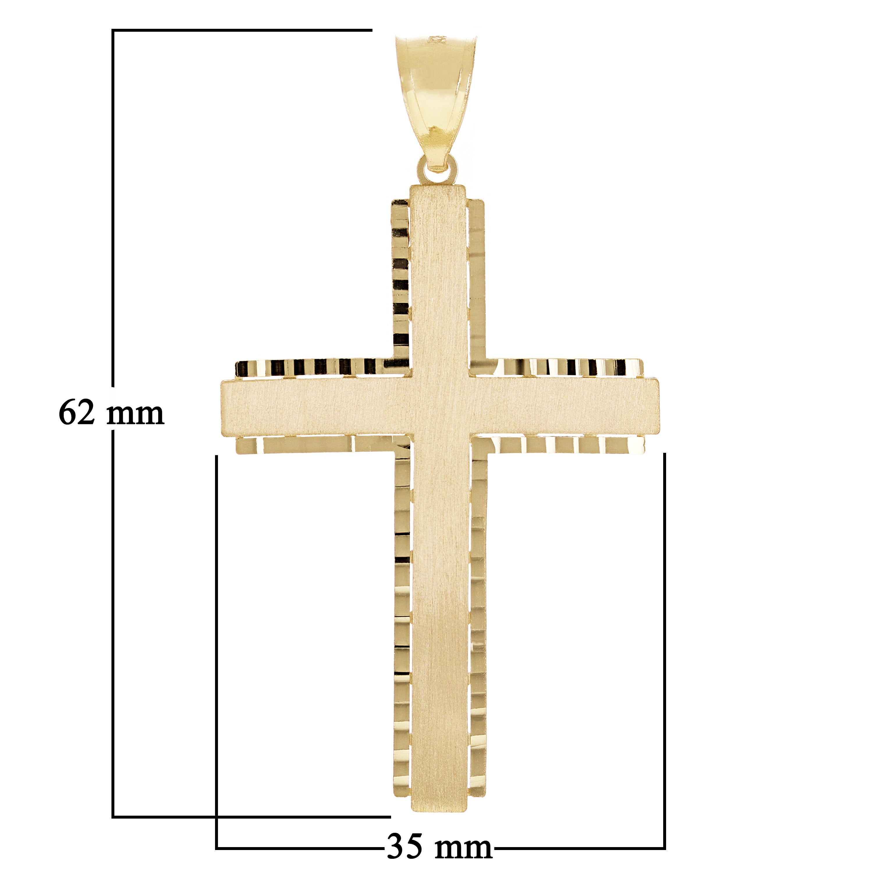 14k Yellow Gold Solid Diamond Cut Satin Cross Pendant 2.4" 6.9 grams
