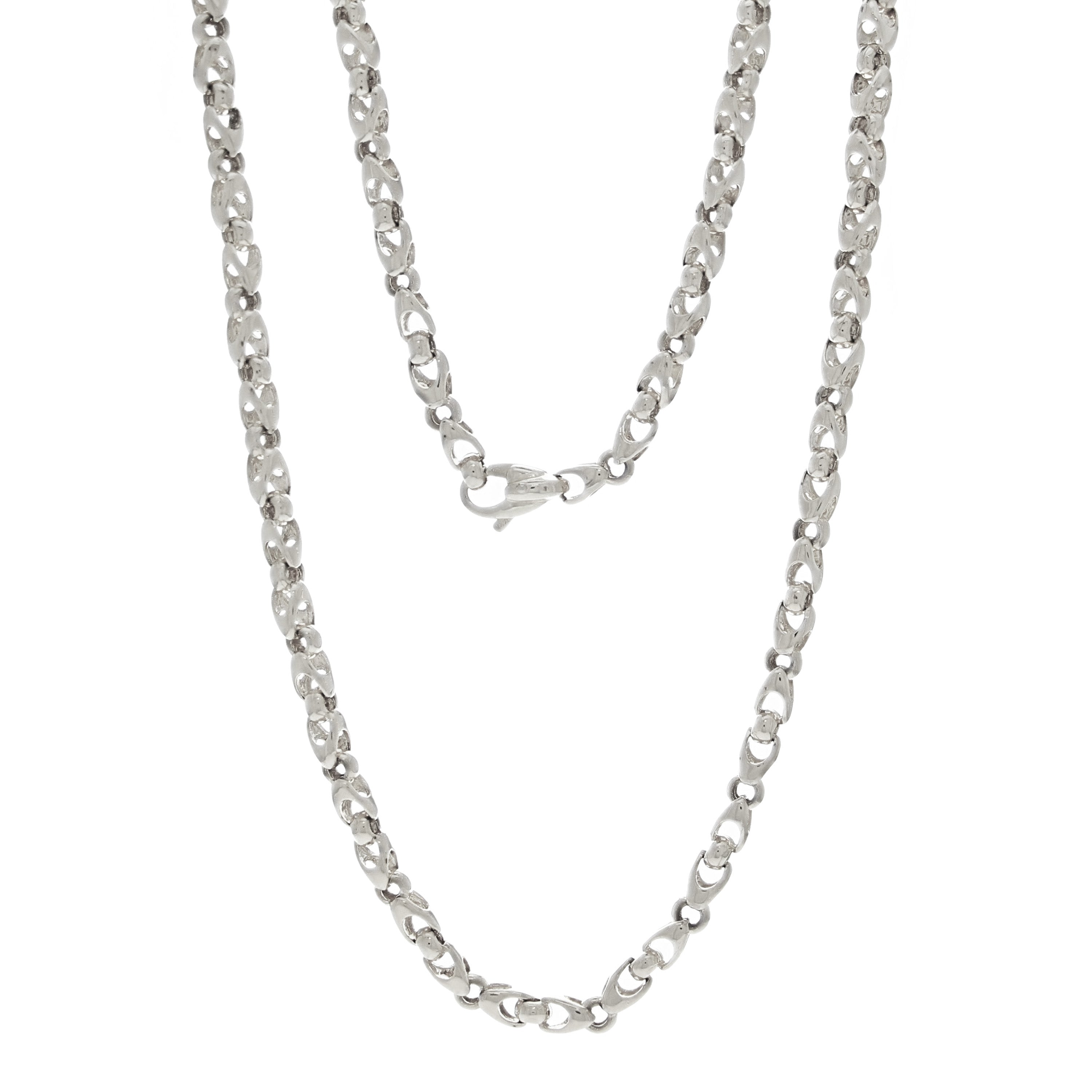 14k White Gold Handmade Fashion Link Necklace 28" 6.56mm 86.5grams - White,28"