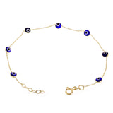 Italian 14k Yellow Gold Enamel Evil Eye Station Bracelet 7.75" 4.4mm 1.2 grams - 7 Eyes