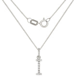 14k White Gold Diamond Initial Letter I Charm Pendant Necklace 18" - Letter I,White