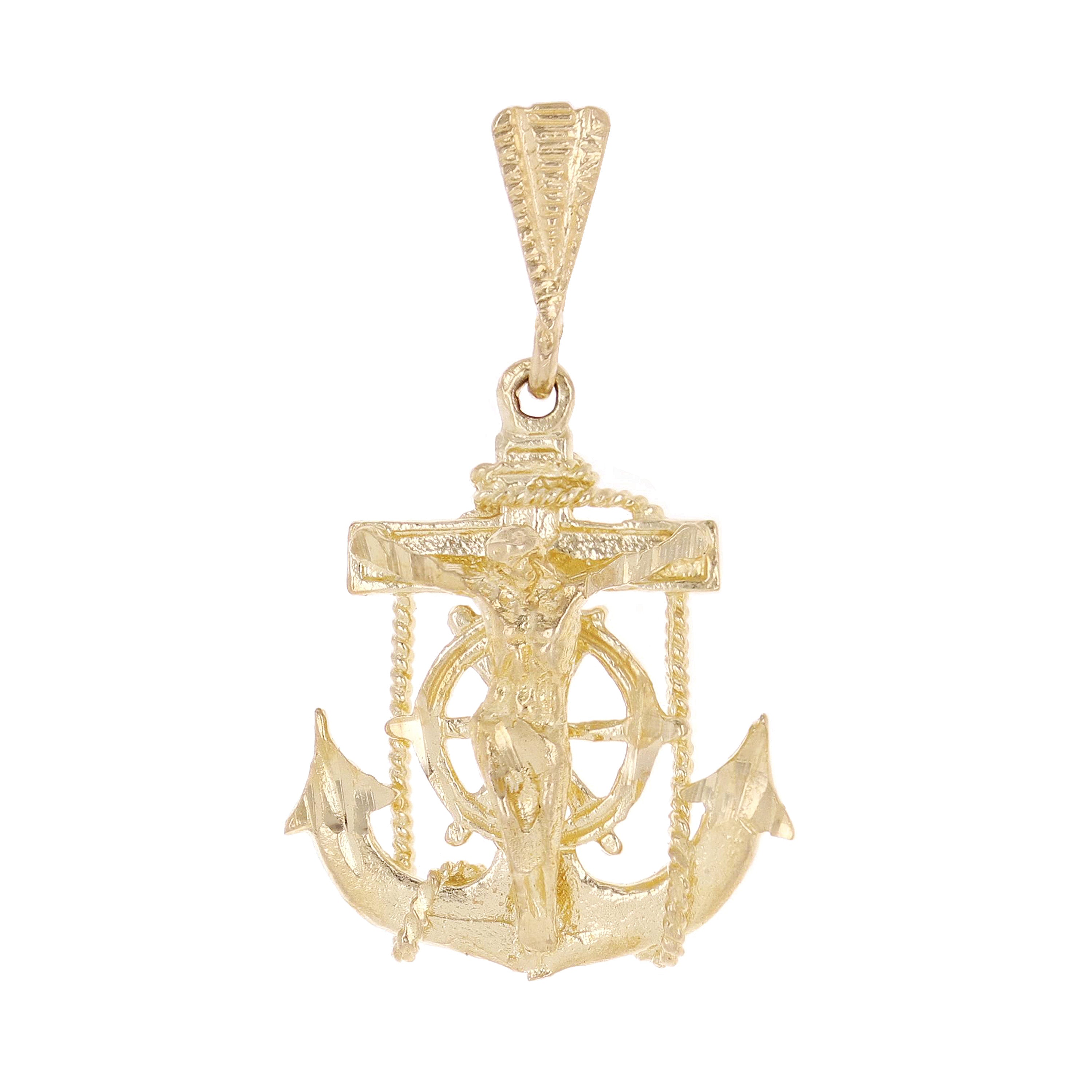 14k Yellow Gold Jesus Christ Crucifix Mariner Anchor Charm Pendant 1.2" 2.2 gram