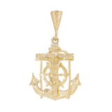 14k Yellow Gold Jesus Christ Crucifix Mariner Anchor Charm Pendant 1.2" 2.2 gram