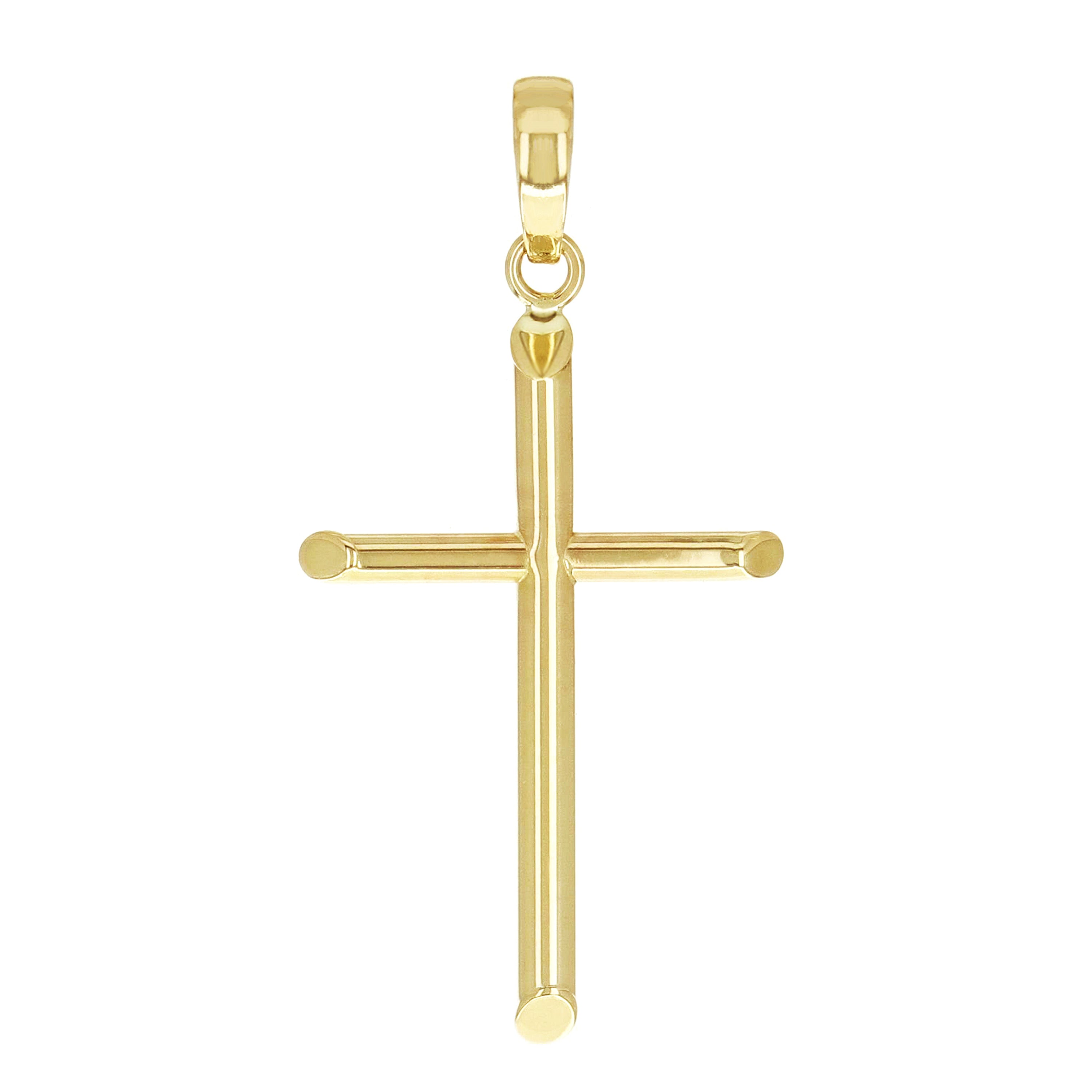 Italian 14k Yellow Gold Hollow High Polish Plain Cross Charm Pendant 1.3" 0.7g