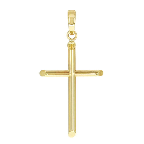 Italian 14k Yellow Gold Hollow High Polish Plain Cross Charm Pendant 1.3