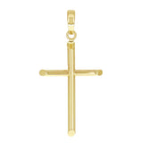 Italian 14k Yellow Gold Hollow High Polish Plain Cross Charm Pendant 1.3" 0.7g
