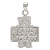 14k White Gold JESUS Loves You Teddy Bear Charm Pendant 1.3" 6.3grams - White