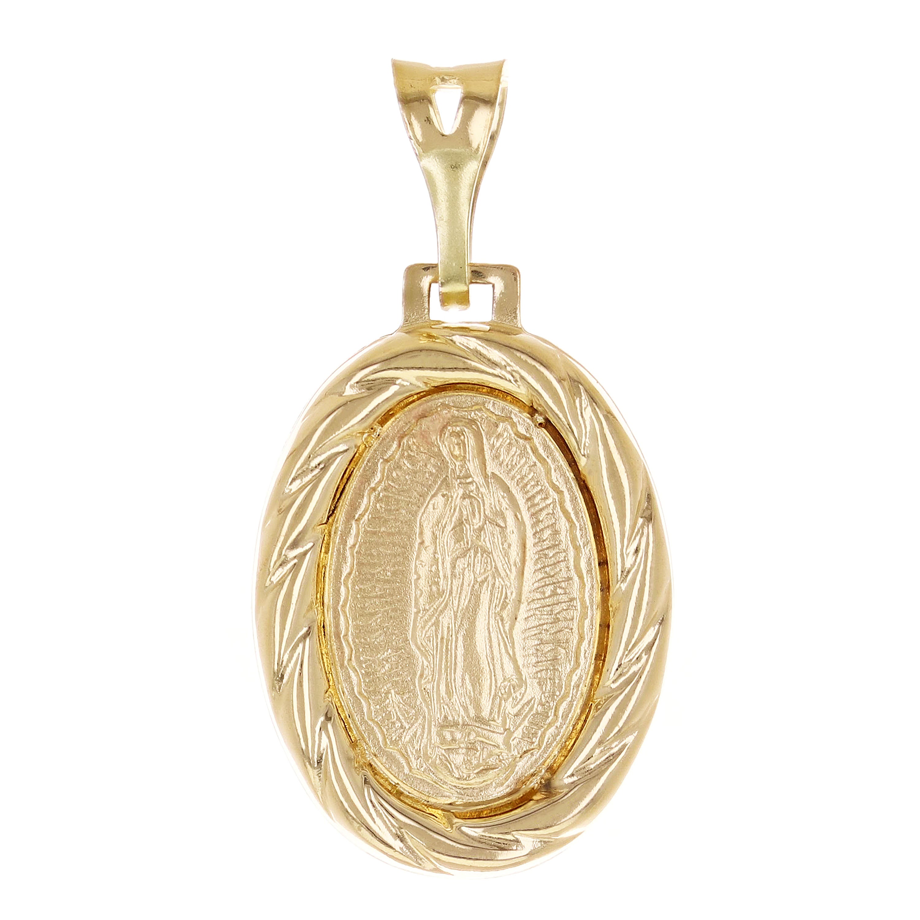 Italian 14k Yellow Gold Our Lady of Guadalupe Medal Charm Pendant 1.2" 2.2 grams