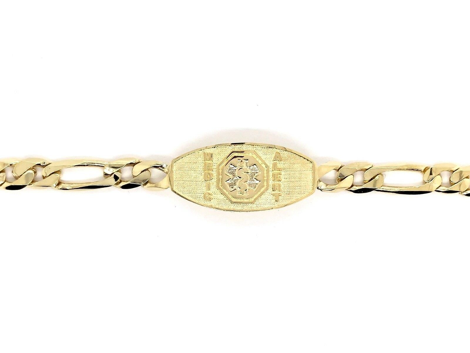 14k Yellow Gold Figaro Link Chain Medical Alert ID Bracelet 8" 13.5mm 15.5 grams - 8"