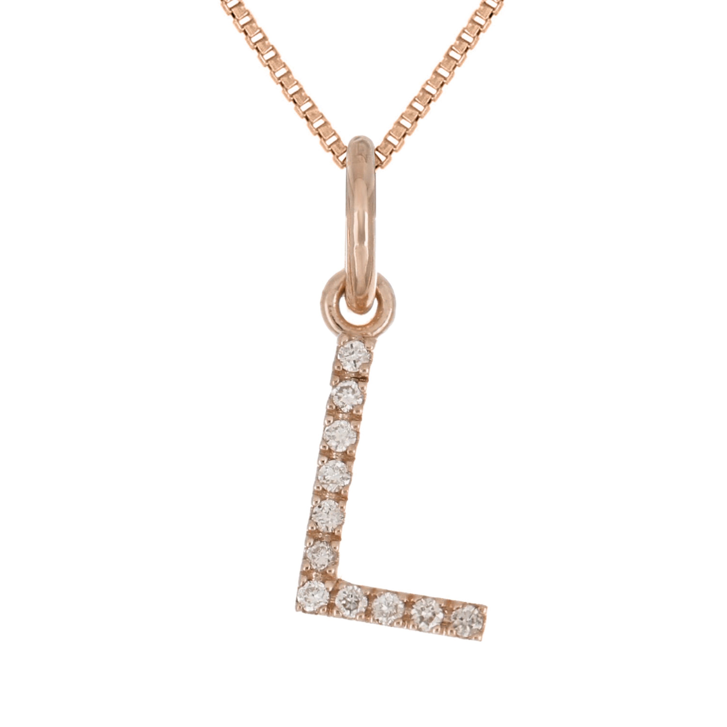 14k Rose Gold Diamond Initial Letter L Charm Pendant Necklace 18" - Letter L,Rose