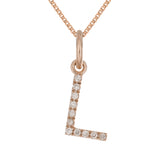 14k Rose Gold Diamond Initial Letter L Charm Pendant Necklace 18" - Letter L,Rose