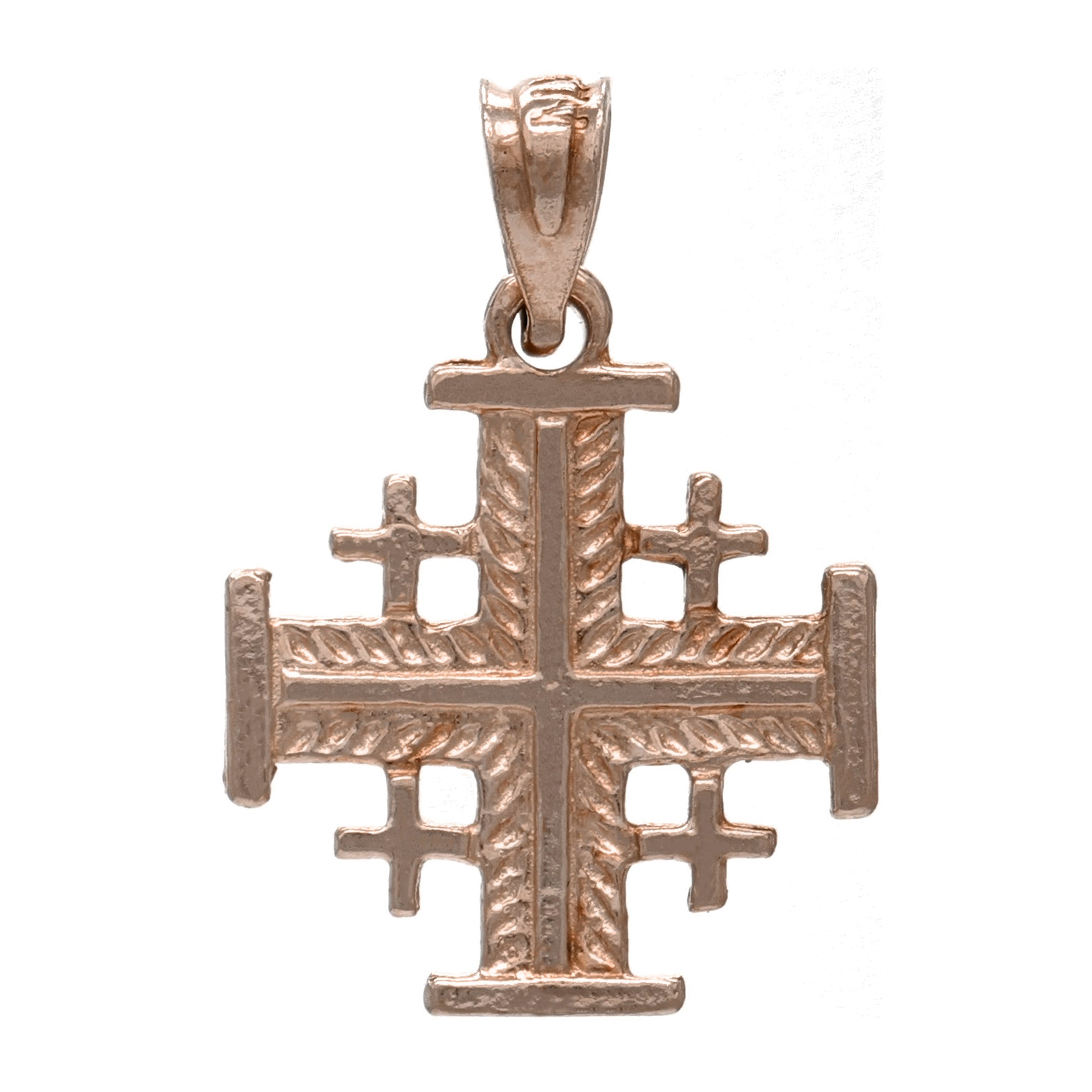 14k Rose Gold Jerusalem Cross Charm Pendant 1.1 grams - Rose