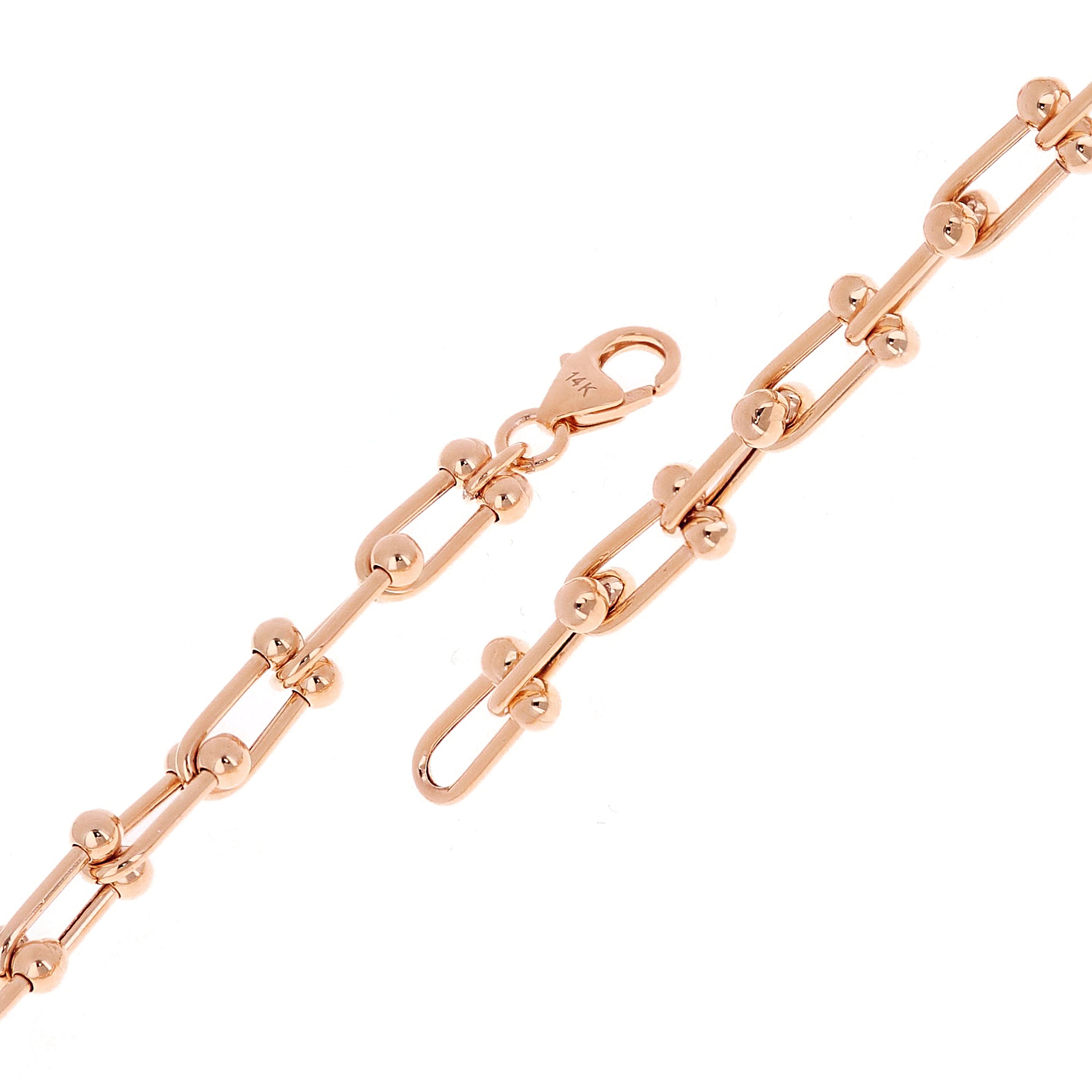 Italian 14k Rose Gold Solid U Shape Hardwear Link Bracelet 7.75" 5mm 5.5 grams - Rose