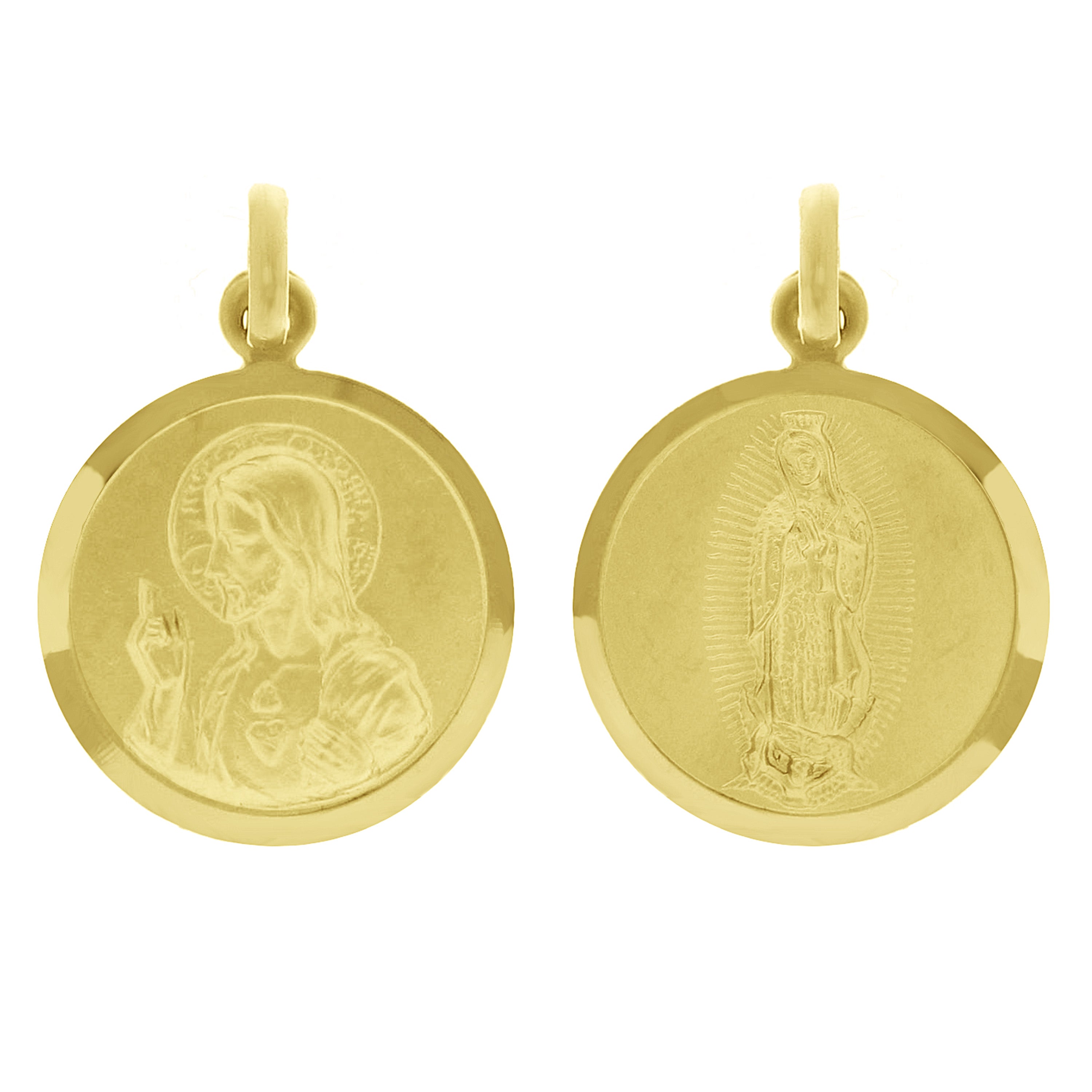 Italian 14k Yellow Gold Reversible Guadalupe & Sacred Heart of Jesus Medal Charm
