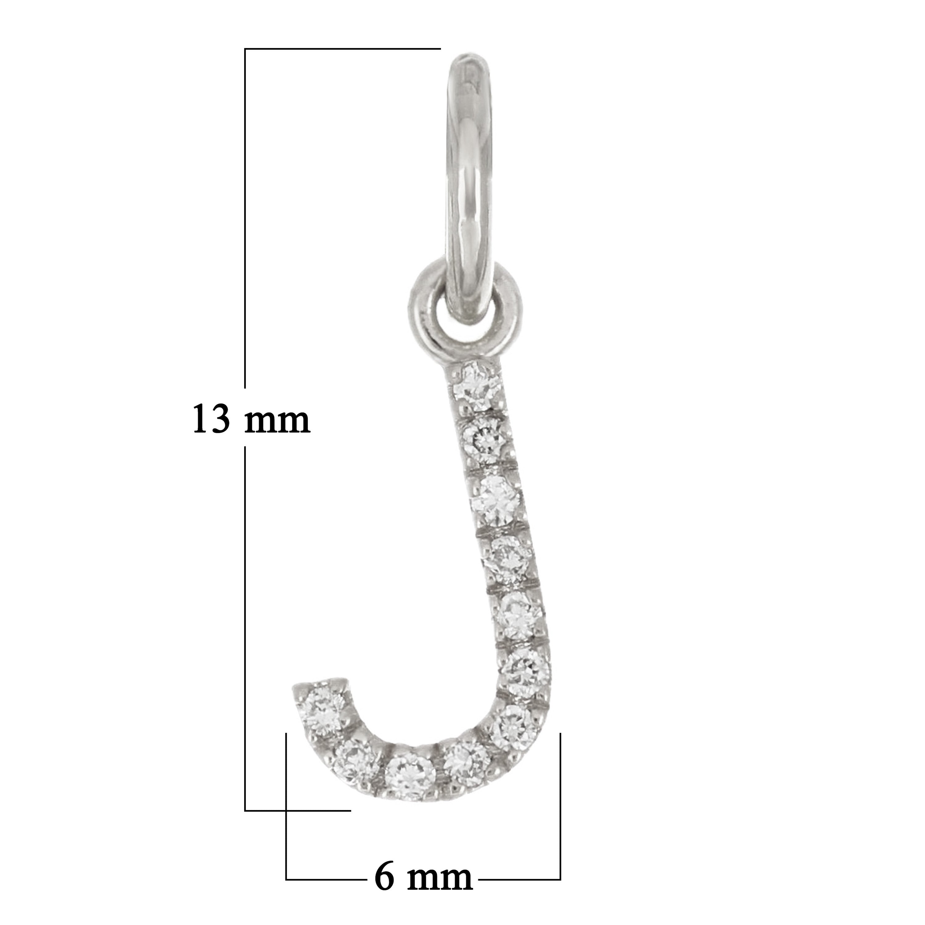 14k White Gold Diamond Initial Letter J Charm Pendant - Letter J,White