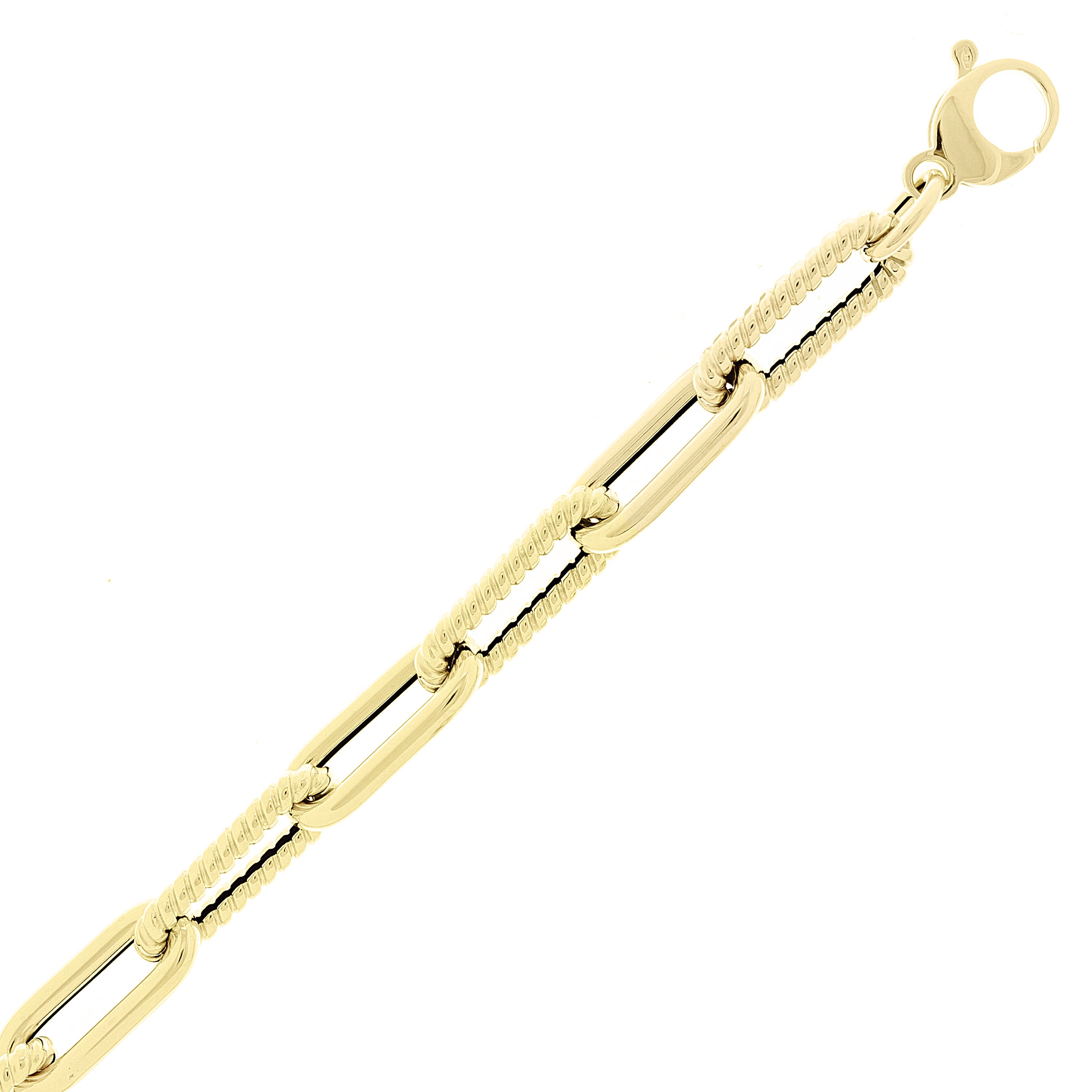 Italian 14k Yellow Gold Hollow Twisted Paper Clip Link Bracelet 7.5" 7.9mm 6.4g