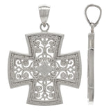 14k White Gold Filigree Religious Cross Pendant - White