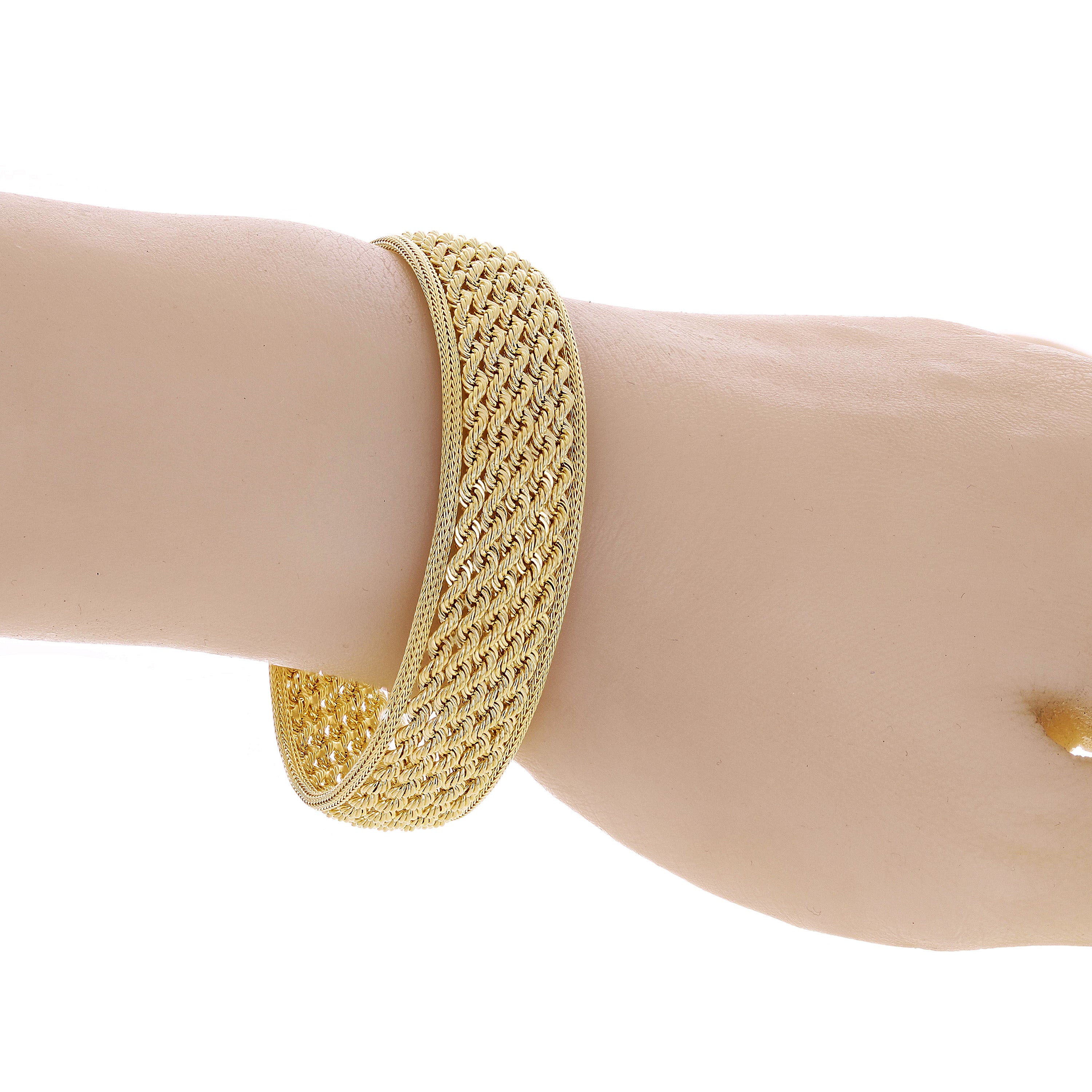 Italian 14k Yellow Gold Multi Strand Rope Chain Bracelet 7.5" 15mm 13.7 grams - 15mm