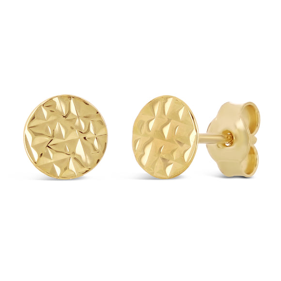 Italian 14k Yellow or White Gold Textured Thumbtack Medallion Stud Earrings