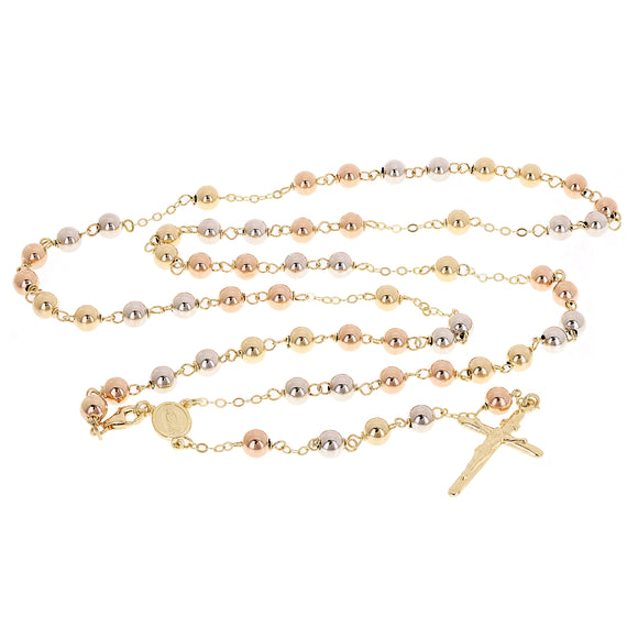 Italian 14k Tri Color Gold Miraculous Medal Rosary Necklace 24