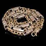 14k Yellow & White Gold Greek Barrell & Links Gold Necklace 20" 7.5mm 81.7 grams - 20" 81.7 grams