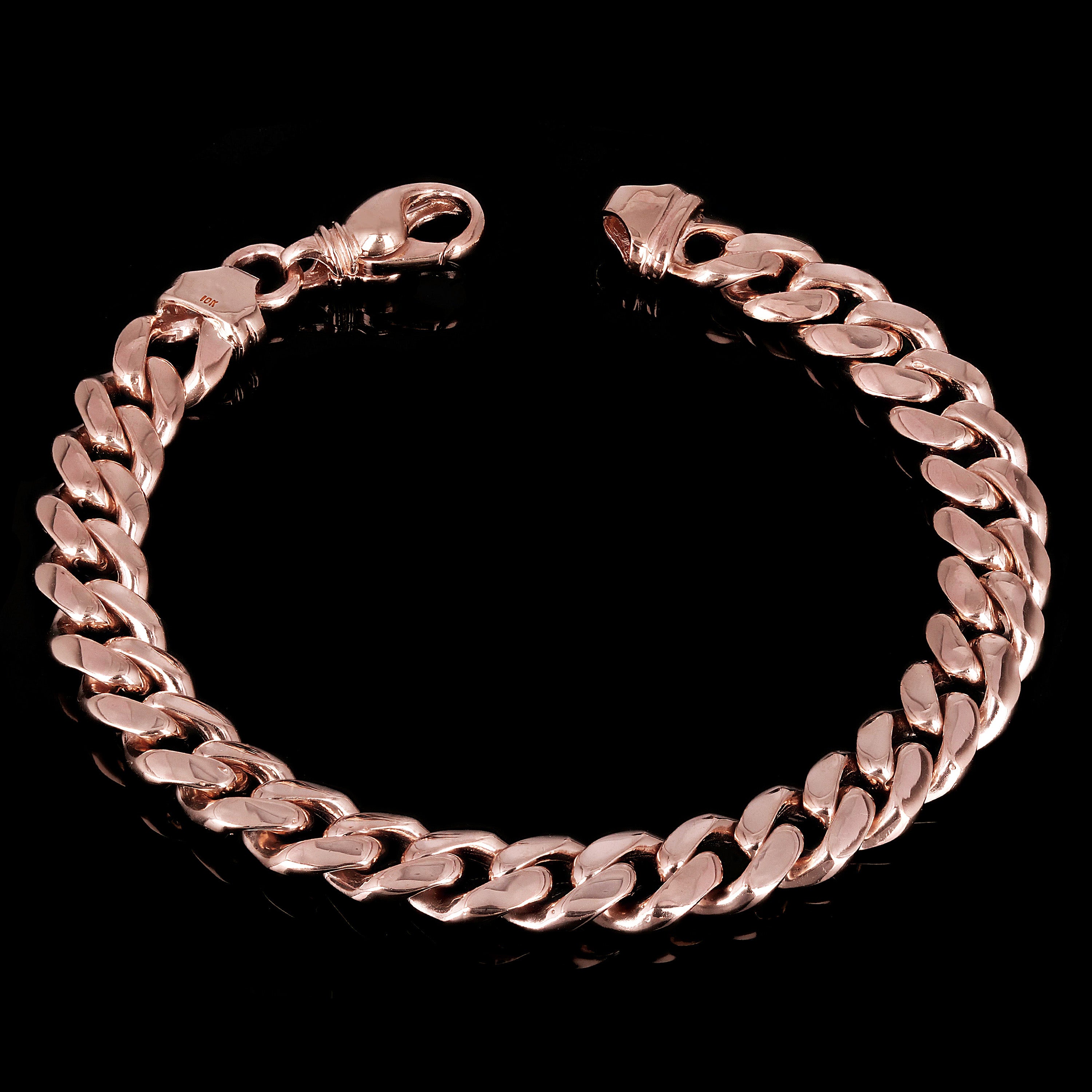 10k Rose Gold Solid Heavy Miami Cuban Chain Bracelet 7.5" 10mm 44.5 grams - Rose,7.5"