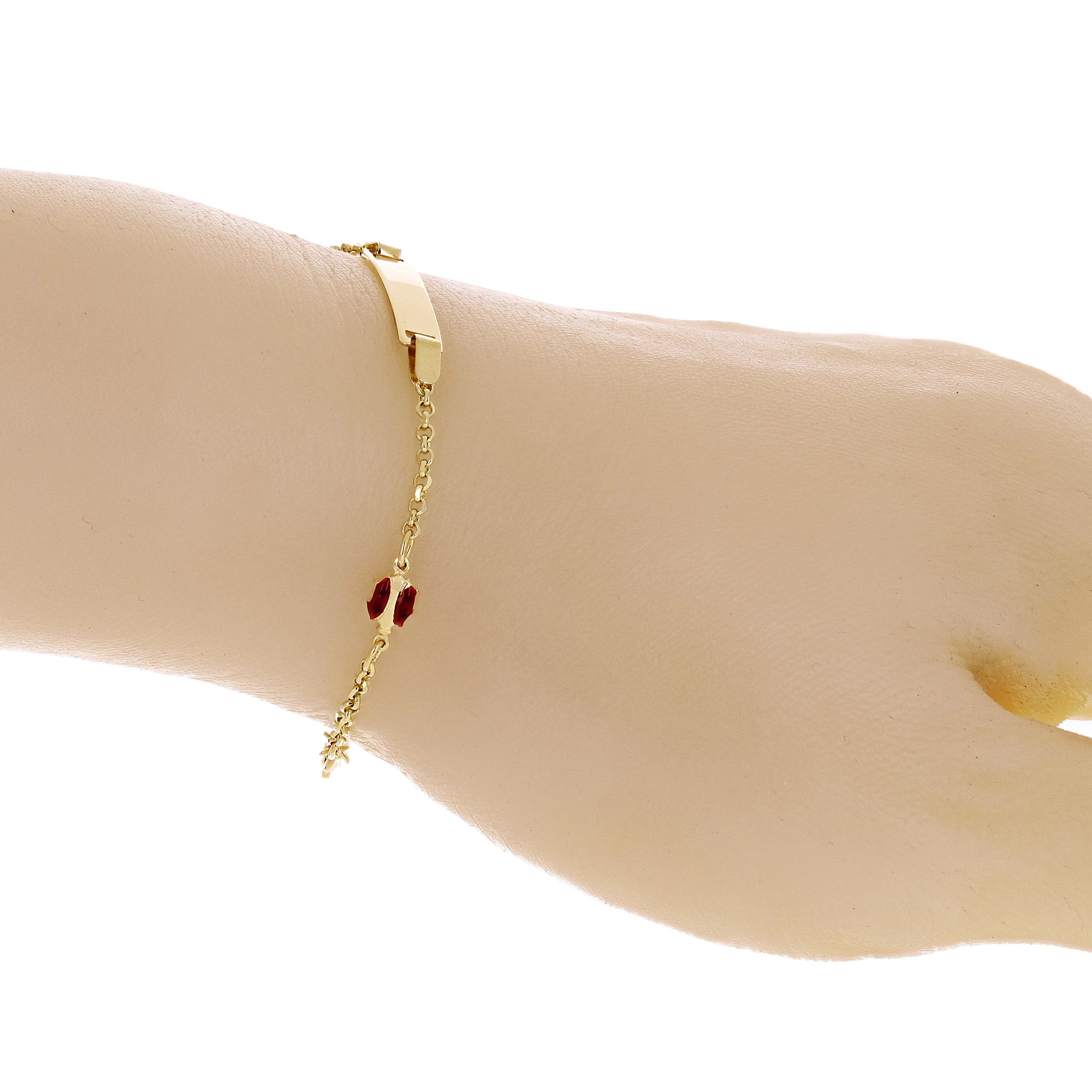 Italian 14k Yellow Gold Engravable Lady Bug Charm Baby Kids ID Bracelet 5.5" 2g
