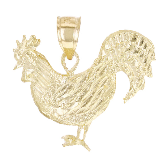 14k Yellow Gold Diamond Cut Cock Chicken Bird Rooster Charm