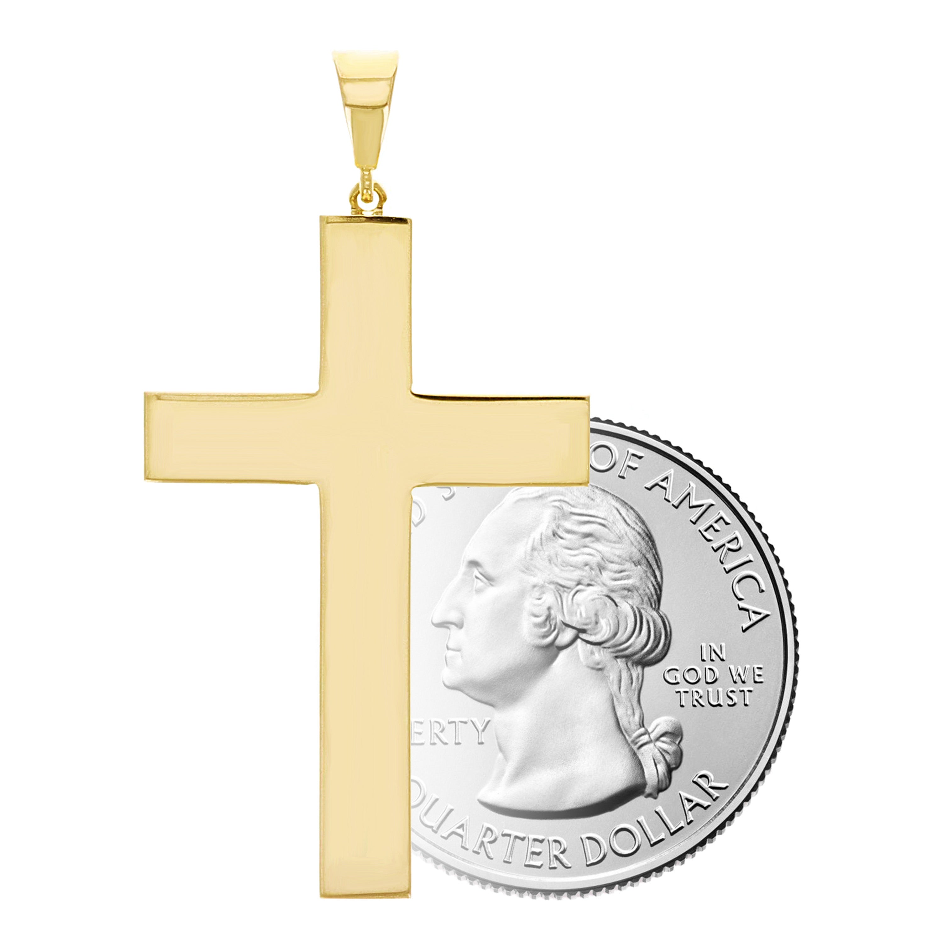 Italian 14k Yellow Gold Hollow Plain 3D Cross Charm Pendant 1.7" 2.8 grams