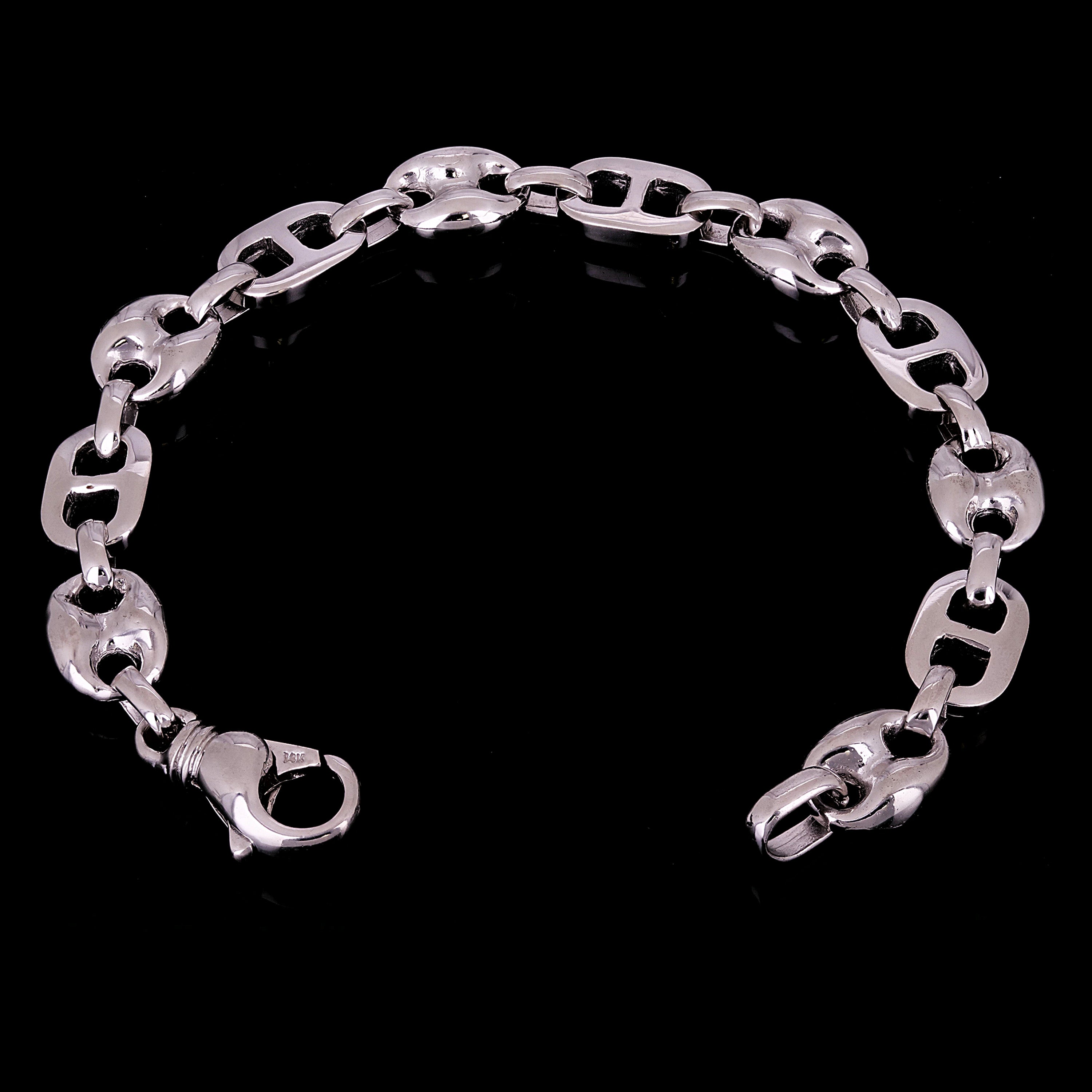14k White Gold Solid Gucci Puffy Mariner Link Chain Bracelet 7" 10.7mm 37.9 gram - White,7"