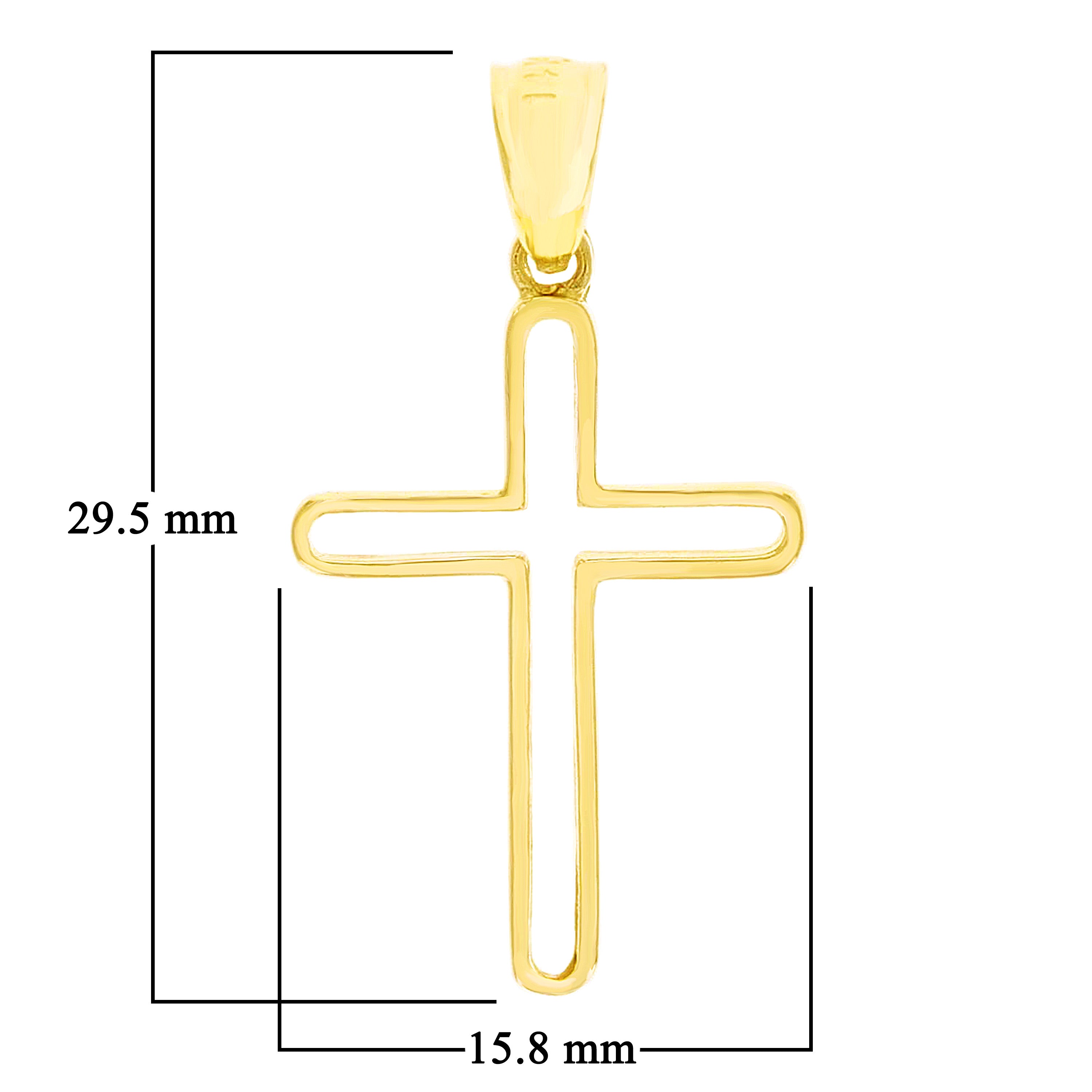 14k Yellow Gold Outlined Cross Charm Pendant 1.1" 1.5 grams