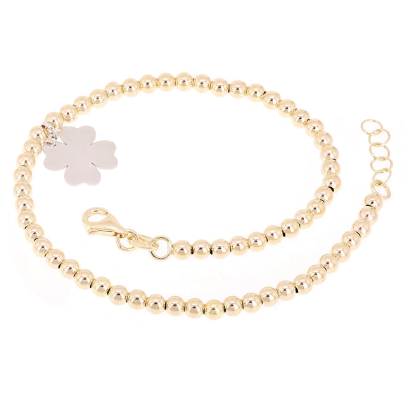 Italian 14k Two Tone Gold Ball Bead Bracelet with Clover Leaf Charm 8