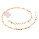 Italian 14k Two Tone Gold Ball Bead Bracelet with Clover Leaf Charm 8" 3mm 3.4g
