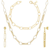 Italian 14k Yellow Gold Paper Link Chain Necklace Bracelet & Earrings Set 15.1 g