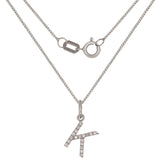 14k White Gold Diamond Initial Letter K Charm Pendant Necklace 18" - Letter K,White