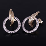 Italian 14k Yellow & White Gold Shiny Rope Eternity Circle Drop Stud Earrings - Shiny Rope Eternity