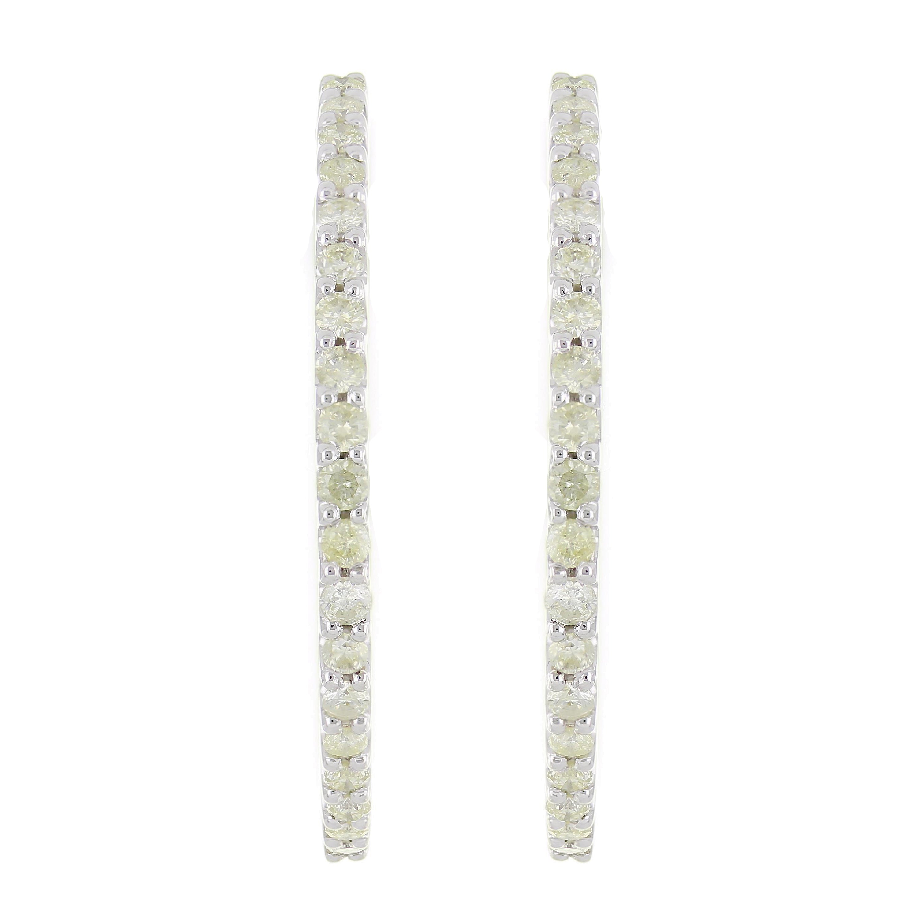 14k White Gold 1ctw Diamond Inside Out Two-Sided Round Hinged Hoop Earrings