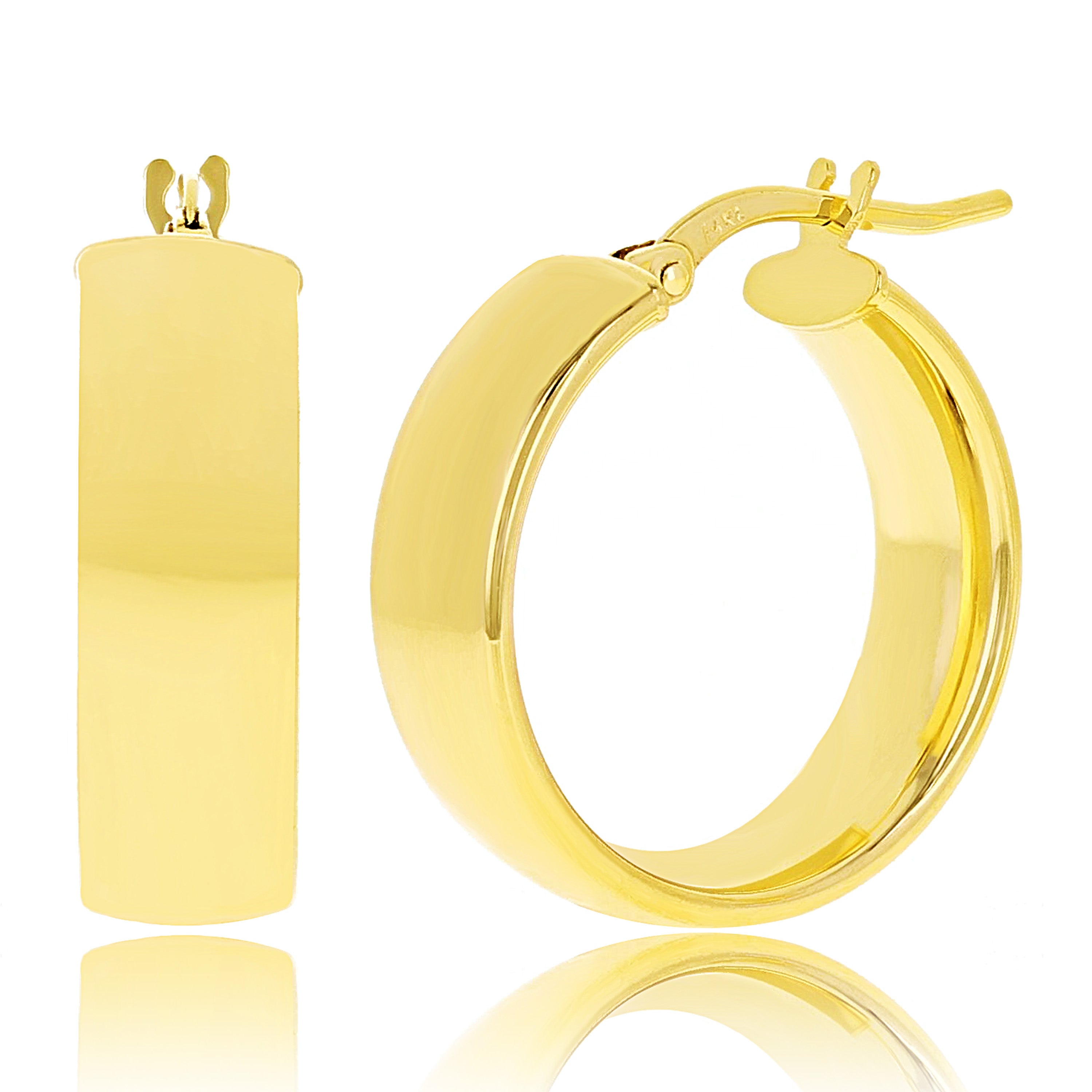 Italian 14k Yellow Gold Rounded Flat Tube Small Hollow Hoop Earrings 20mm x 6mm - 2.3 grams