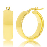 Italian 14k Yellow Gold Rounded Flat Tube Small Hollow Hoop Earrings 20mm x 6mm - 2.3 grams