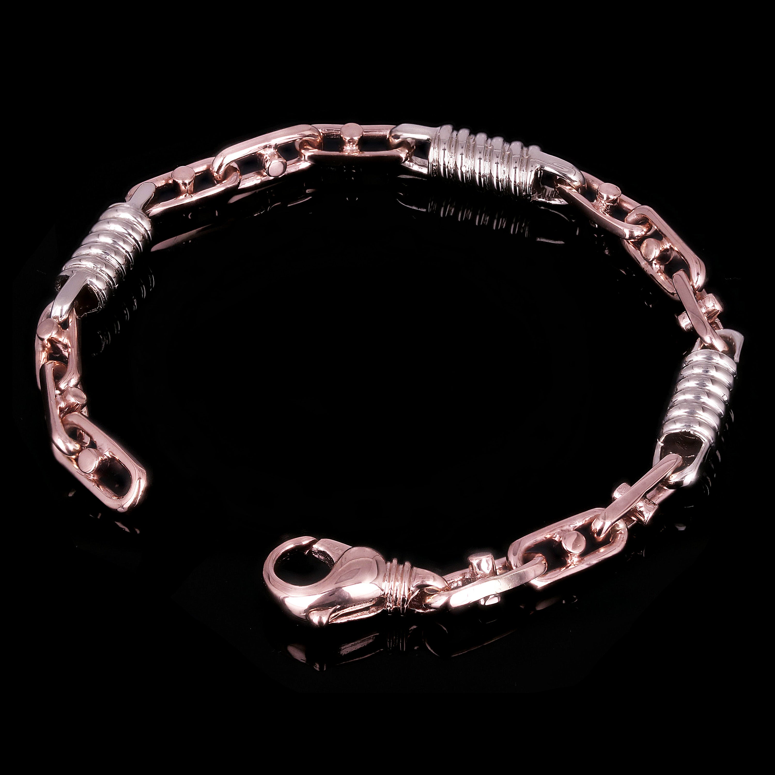 14k White & Rose Gold Handmade Fashion Link Bracelet 7.5" 13mm 26.7 grams