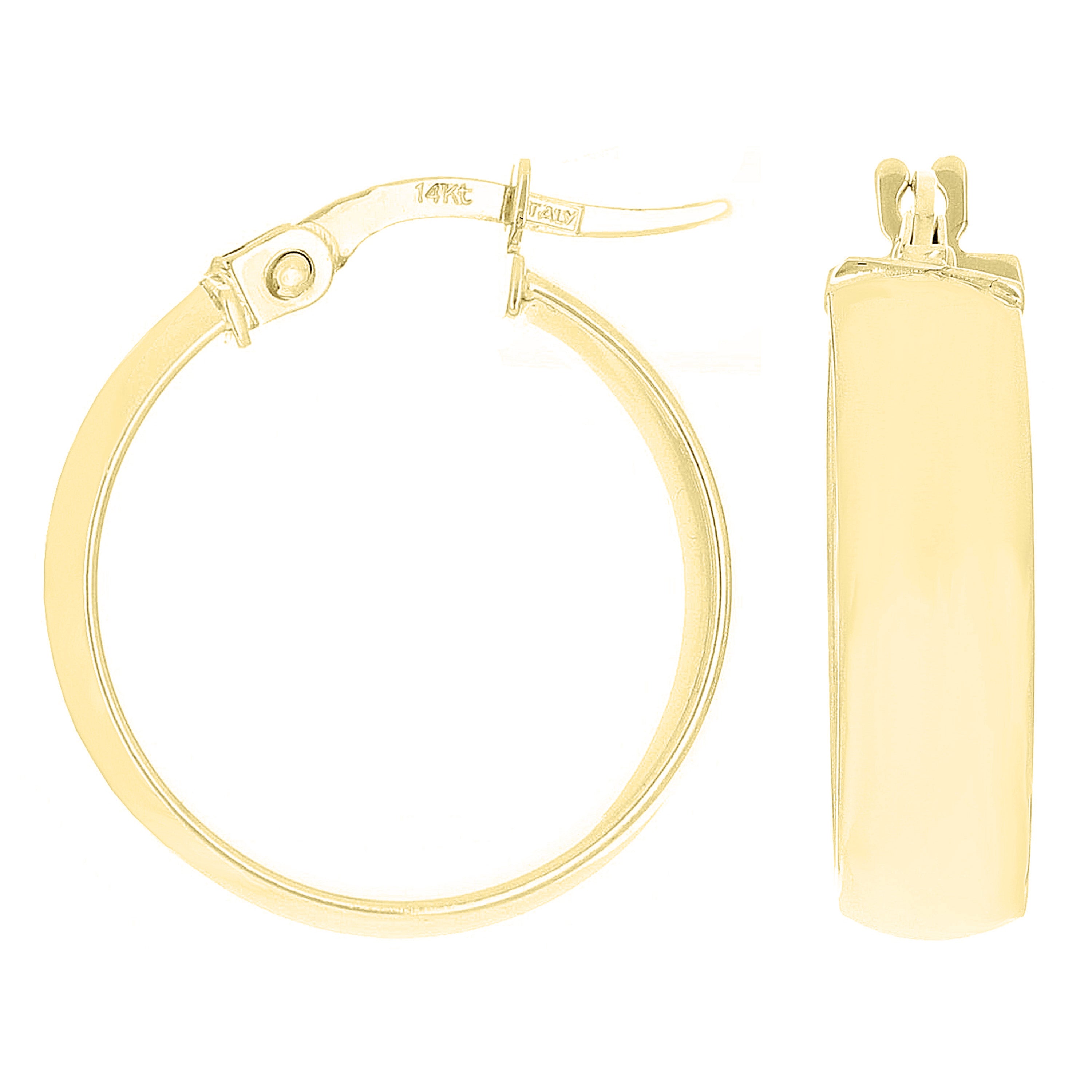 Italian 14k Yellow Gold Round Flat Tube Small Hollow Hoop 19mm x 4.8mm 1.6 grams