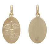 14k Yellow Gold Embossed Registered Nurse Symbol Oval Medal Pendant 1.6 grams