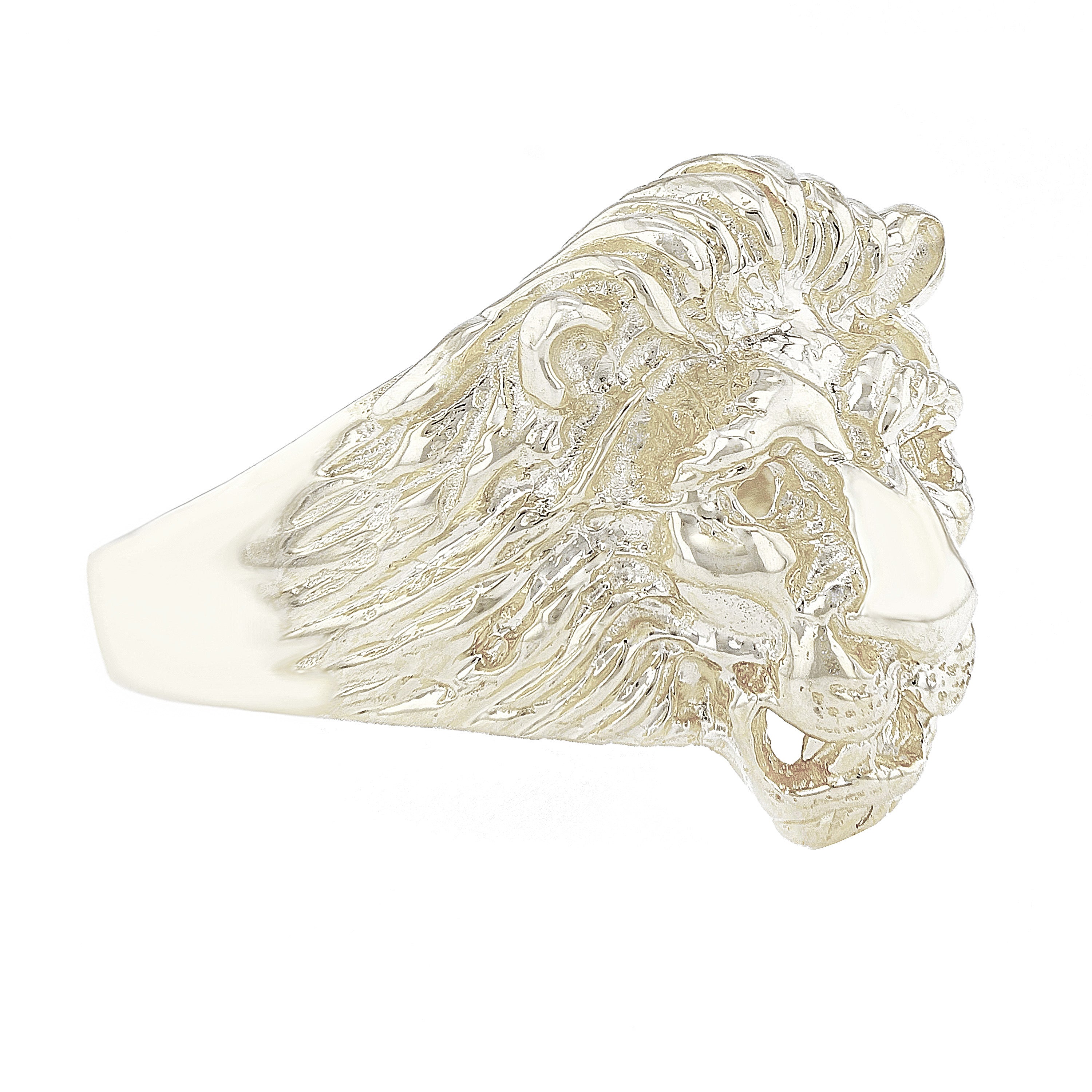 Men's 14k White Gold Big Lion Head Closed Eyes Ring Size 7 - Ring Size 7